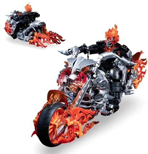 PlaySynthe Technik Motorrad Bausteine Spielzeug, 1436 Teile Ghost Rider Mech und Motorrad Bauspielzeug, Motorrads Klemmbausteine, Superbike Bausatz Modell, Geschenke für Erwachsene