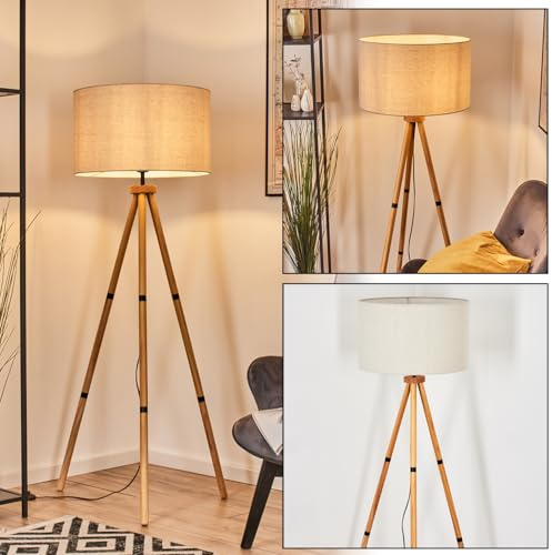 HOFSTEIN Stehleuchte Flemming, Stehlampe aus Holz/Metall im modernen Boho-Design, Schirm aus Stoff, Ø 50 cm, 152,5 cm, E27, Fußschalter - Wohnzimmer, Schlafzimmer, Esszimmer, Flur