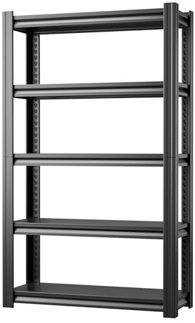 SUPEER Estante de carga pesada de metal 198x120x45 cm con 5 estantes ajustables de metal | Estantería de almacenamiento para sótano y taller | Capacidad de carga hasta 1200 kg | Negro