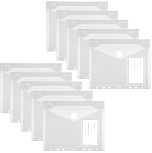 XLIUAX 10 Stück Dokumententasche A5, 23x18cm Transparent Schnellhefter A5, 7 Lochrand Sammelmappen Mit Etikettentasche, Sammelmappen Wasserdicht für Dokument Organisieren Bürobedarf Hausaufgaben