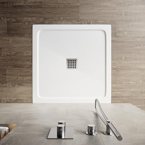 SONNI Quadratische Duschwanne, 90x90x5 cm, SMC, Rutschfeste, Ohne Siphon | Praktische Duschwanne mit durchdachtem Design für eine komfortable Nutzung und moderne Badgestaltung, Ohne Siphon