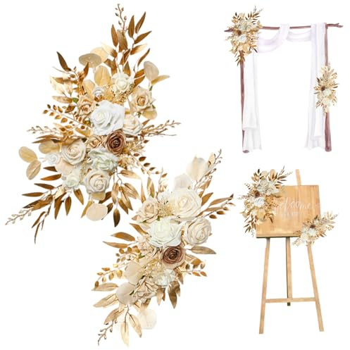 Decorazioni per matrimoni, fiori per arco nuziale 2 pezzi fiori ad arco realistici color champagne con clip e lacci decorazioni in seta e plastica a bassa manutenzione per cartello di benvenuto, fond
