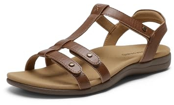DREAM PAIRS Women's Flat Sandals with Arch Support Adjustable Strappy Comfort Walking Sandals Casual Summer Everyday Shoes,Size 7,Brown,SDFS26004W