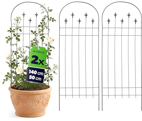 KADAX 2er Set Metall Rankgitter 50 x 140 cm, Kletterhilfe für Pflanzen, Rankspalier aus pulverbeschichtetem Stahl, Pflanzenstütze für Kletterrosen & Clematis