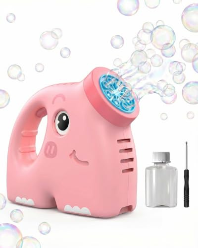 Seifenblasenmaschine Kinder mit 10 Ausblasöffnungen, elektrische Seifenblasenpistole, wiederbefüllbarer Tank inkl 2 Bubble Flüssigkeit ideales Bubble Spielzeug für Outdoor Garten Geburtstag Party Rosa