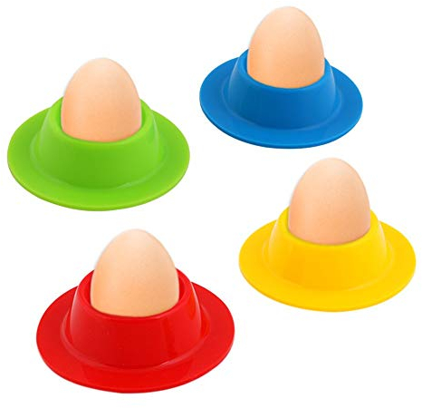 Vicloon Huevos Taza, Silicona Huevera para el Desayuno, Huevo Titular con el Almacenamiento de Huevo Cuchara y Cáscara de Huevo - 4 Color 4 Piezas