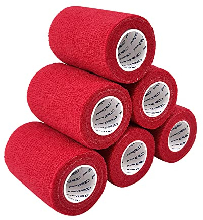 COMOmed selbstklebender verband elastische binde handgelenk bandage pflaster rolle Dog Bandagen Tierische Bandagen 7.5 cm (Rot, 6 Rollen)