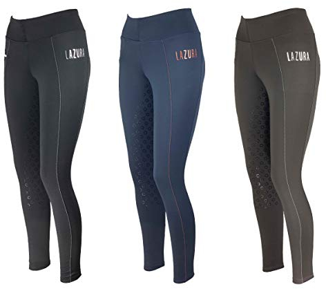 Lazura - Winter-Reitleggings für Kinder Lisa | Thermo-Leggings zum Reiten | mit Silikon-Vollbesatz & Handytasche | atmungsaktive Winter-Reithose | Mädchen Reitbekleidung in schwarz | Größe 152