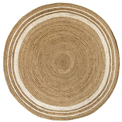 HAMID - Tappeto in Juta Alhambra Greca, 100% Fibra di Iuta Naturale, Tappeto Morbido e ad Alta Resistenza, Tessuto a Mano, Soggiorno, Camera da Letto, Tappeto Corridoio, Naturale (200x200cm)