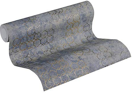 Livingwalls Vliestapete New Walls Tapete Urban Grace geometrisch grafisch 10,05 m x 0,53 m blau metallic grau Made in Germany 374245 37424-5