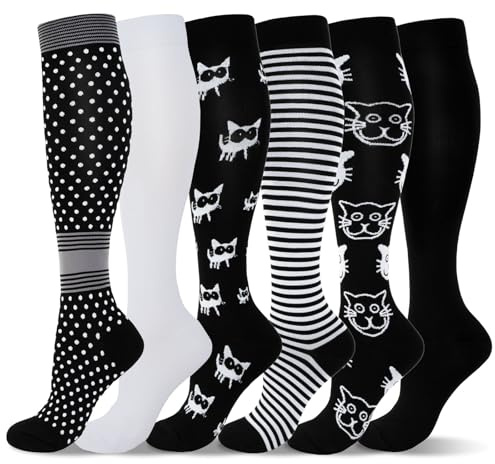 LEOSTEP Kompressionsstrümpfe für Damen und Herren (6 Paar) Stützstrümpfe Sprunggelenkschutz und Mittelfußstütze für Sport, Flug, Laufen, Reisen, Radsport, Schwangerschaft Krankenschwester 20-30 mmHg