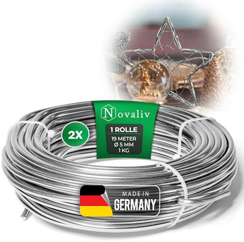 Novaliv 152 Meter Aluminiumdraht 2,5mm Silber, Basteldraht ideal als Biegedraht zum basteln, Vielseitig für DIY-Projekte und Dekorationen, 76m Rolle Dekodraht, Schmuckdraht, Blumendraht, Laternendraht