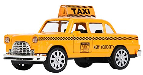 NYC Taxi im gelben Cab Modell, 1: 32 Alu-Druckguss Vintage New York Taxi Pull Back Fahrzeuge mit Sound & Light Türen Öffnbares Sammlerauto Spielzeug für Kinder(Tippe A)