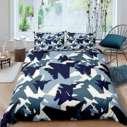 Housse de Couette et Linge de lit en Lin pour Enfants,Gar?ons,Avion,Camouflage,Simple