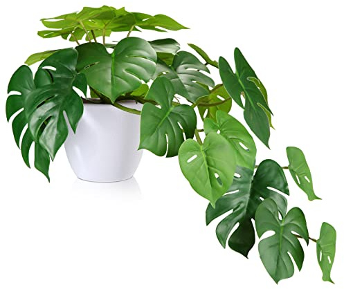 SOGUYI 45cm Künstliche Tropical Monstera Deko Pflanzen Hochrealistisch Plastik Kunstpflanze , Modern für Heim Büro Bad Küche und Indoor Dekoration