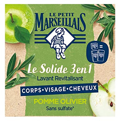 Le Petit Marseillais Savon Solide 3 en 1 Pomme Olivier, 1 Unité x 80 g