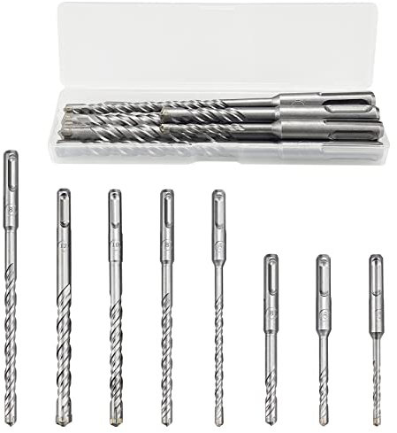 Set di 8 punte per trapano a percussione SDS Plus, per calcestruzzo, muratura, ceramica, pietra, metallo, legno, plastica (5 mm-12 mm, argento)
