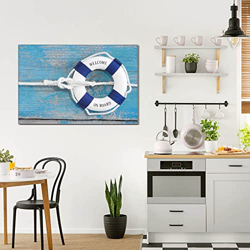 banjado® Glas Bild 75x50cm mit Motiv Blauer Rettungsring als Wandbild für Wohnzimmer/Küche/Büro - Wohnzimmer Bild ESG Sicherheitsglas kratzfest mit geschliffenen Kanten - Glasbild groß als Wand Bild