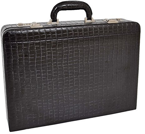 House of Luggage Classic Croc Print Leather Look Briefcase Dual Lock Business Attaché Bag Naos Black