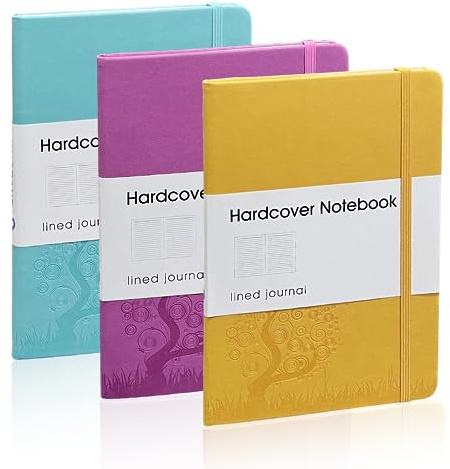 SINOBAND Lot de 3 carnets de notes lignés à couverture rigide en cuir synthétique - Format A5 - Papier à rayures larges - Pour étudiants, écrivains, entreprises, employés de bureau