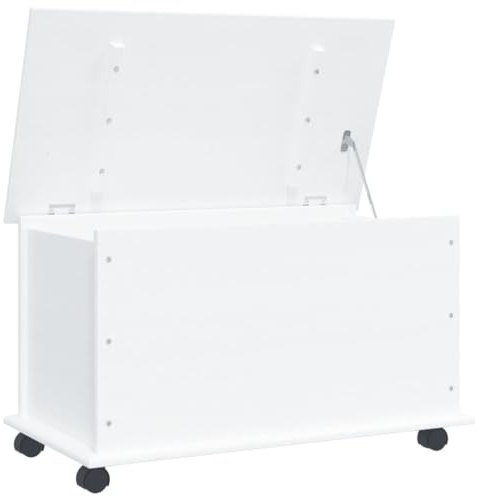 vidaXL Truhe, Aufbewahrungsbox mit Rollen Deckel, Auflagenbox Kiste mit Stauraum, Kissenbox Holztruhe Spielzeugtruhe, Weiß Massivholz Kiefer