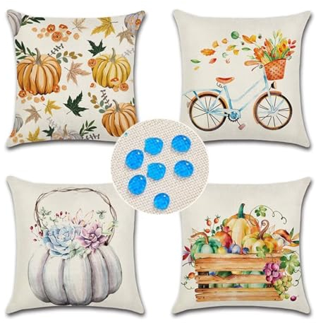 Roogsoo Wasserdicht Kissenbezug 45x45cm/18x18in, 4er Set Dekorativ Outdoor Kissenhülle Kürbis Herbst Deko Sofakissen Couchkissen Leinen Zierkissenbezüge für Sofa Wohnzimmer Balkon Garten Auto ZC-830