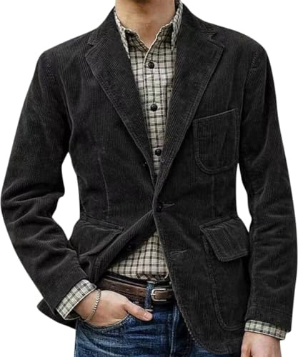 Oanviso Blazer da Uomo Giacca di Velluto Retro Blazer in Velluto a Coste Casual Cappotto con Risvolto Regular Fit Autunno Elegante Giacca da Abito con Button e Tasche B Nero 3XL