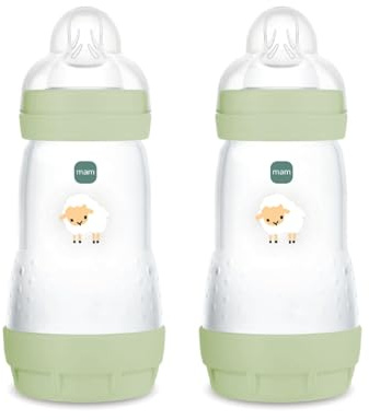 MAM Biberon Easy Start 260 ml (Set da 2), Kit da 2 biberon anticolica per allattamento misto, Riduce le bolle d'aria e il rischio di coliche, Accessori neonati 2+ mesi con tettarella misura 2, Verde