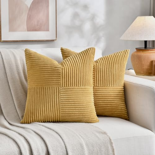 FDTERN 2er Set Kurkuma Kordsamt Kissenbezug 50x50CM Weich Moderne Dekorative Kissenbezüge Kissenhülle Dekokissenbezug Sofakissen Dekokissen Boho Herbst Deko für Sofa Schlafzimmer Wohnzimmer Balkon