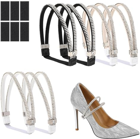 3 Pairs Elastic High Heels Shoe Straps, Shiny Shoe Straps for Shoes, Detachable Rhinestone Anti-Loose Straps Shoe Strap Belt Band for Holding Loose High Heels Pumps Replacement Ankle Straps for Heels