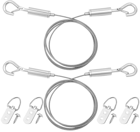 Bilder Aufhängen Schnur Verstellbare Fotoseil Bildaufhänge Set Drahtseil mit Ösen 2m × 1,5mm Edelstahlseil Aufhängedraht mit Haken zum Aufhängen von Spiegel, Bilderrahmen, Lichtlam (2 Stück)