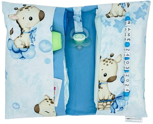 Große Windeltasche XXL mit Name personalisiert Wickeltasche - Tiere Giraffe blau hellblau - für Jungen