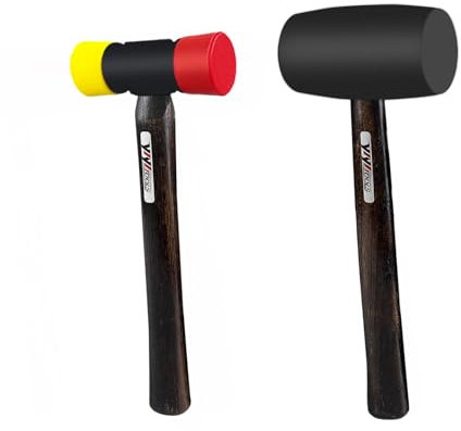 YIYITOOLS Lot de 2 marteaux en caoutchouc de 680,4 g et marteau souple double face de 35 mm avec tête solide et manche en bois, lot de 2 maillets en caoutchouc