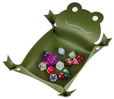 Cusdie Würfeltablett Faltbar Tier Würfeltablett Leder Würfelhalter für DND Würfelspiel Tischspiele (Grüner Frosch)