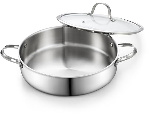 Cooks Standard 5.5-Quart Multi-Ply Clad Stainless Steel Deep Sauté Pan, 12-inch Frying Pan, Large Skillet with Lid Chef Induction Cookware, Stay-Cool Handle