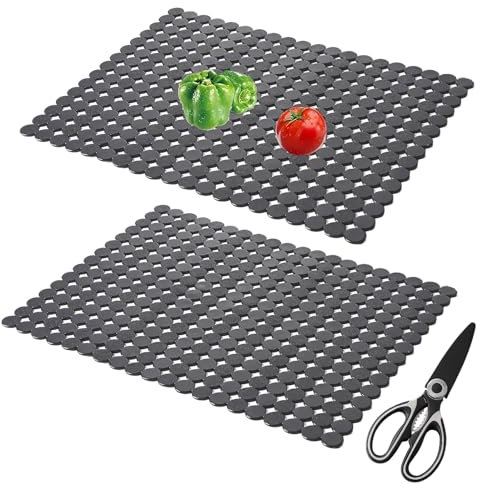 Spülbeckeneinlage, 2 Stück Spülbeckenmatte, 30 x 40 cm Spülmatte, PET Zuschneidbar, Abtropfmatte, Blanco Spüle Zubehör, Mit Schere, Für Keramik/Edelstahl Spülen (Transluzentes Schwarz)