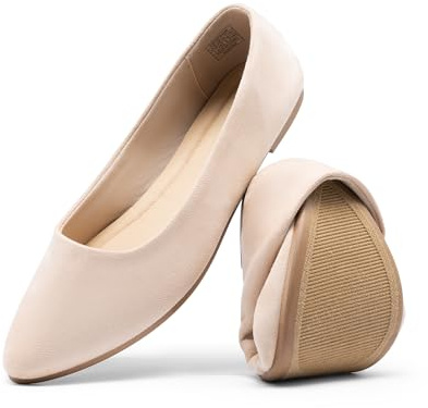 DREAM PAIRS Women's Casual Pointed Toe Ballet Comfort Soft Slip On Flats Shoes,Size 6,Nude,DWUMFA2506