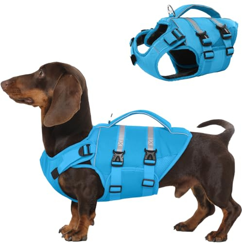 Kuoser Schwimmweste Hund klein, Hundeschwimmweste mit Griff, Blau S