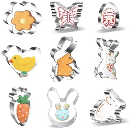 SGERUFZ 9 Pezzi formine per biscotti con animali, Stampo Biscotti Animale, Stampi Biscotti Animale, Stampini per Inossidabile, Pasqua Formine Biscotti, Stampi Biscotti Pasqua, Carota, Coniglietto
