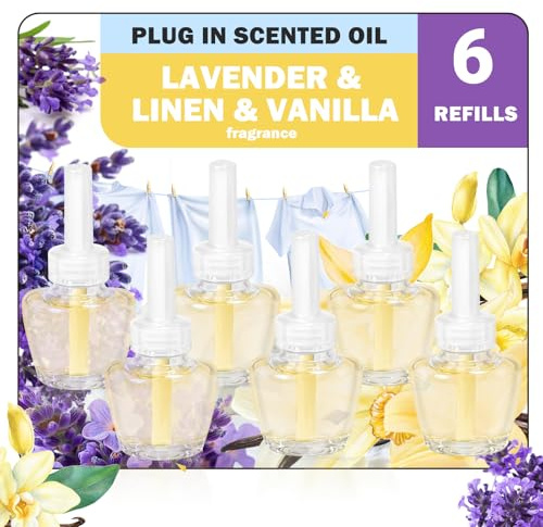 SCENTORINI Plug In Air Fresheners Refills, Suitable for Air Wick & Glade, 3 Fragrance Linen, Lavender, Vanilla Plug In Electrical Air Freshener Refills, 6 Packs