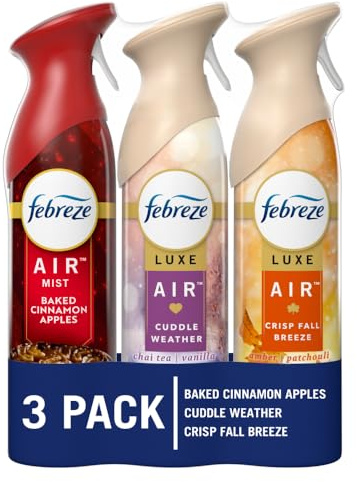 Febreze Air Freshener Spray, Odor-Fighting Room Spray, Crisp Fall Breeze, Cuddle Weather, Baked Cinnamon Apple, 8.8oz, 3 Count