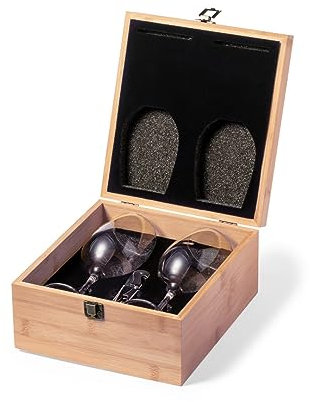 Weinprobe-Set mit 2 Kristallgläsern & Korkenzieher – personalisierbare Bambushülle (Neider)