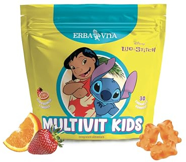 Erba Vita Multivit Kids Integratore Alimentare per Bambini, 30 Gummies - Formulato con le Principali Vitamine, Utile in caso di Ridotto Apporto o Aumentato Fabbisogno