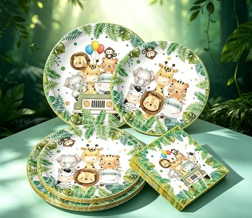 Dschungel Safari Thema Geburtstag Partyzubehör Dschungel Safari | Dschungel Safari Thema Geburtstag Partyzubehör Dschungel Safari Partygeschirr Set Wild One Geburtstag Deko Partygeschirr Tier