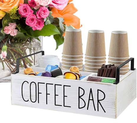 Xinhuju Organisateurs pour bar à café - Support pour dosettes à café et bac à épices - Boîte de rangement de bureau pour station de café, table basse avec grande capacité, démontage pour sucre à thé