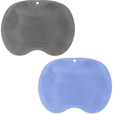 2PCS Foot Scrubber Mats for Shower, Blue & Grey Silicone Foot Cleaner Massager with Suction Cups, 28x22cm Large Non-Slip Foot Spa Brush for Exfoliation, Circulation Boost & Callus Removal