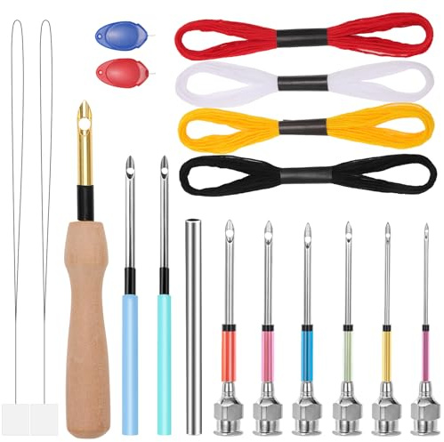 JSRQT 18 Pezzi Punch Needle Kit Punch Needle Ago Magico Ricamo 8 Taglie per Principianti Penna Lavori Di Cucito Fai Da Te Regolabile Strumento Cuciture Tool Punzonatura Ricami Aghi Cucire a Mano