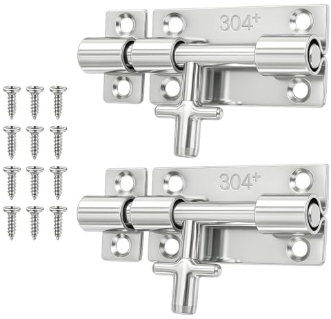 2 Pack Door Lock Bolt Gate Bolt Stainless Steel Door Lock, Slide Bolts with Screws Attached Security Gate Bolts for Bedroom Door Lock Indoor and Outdoor Use