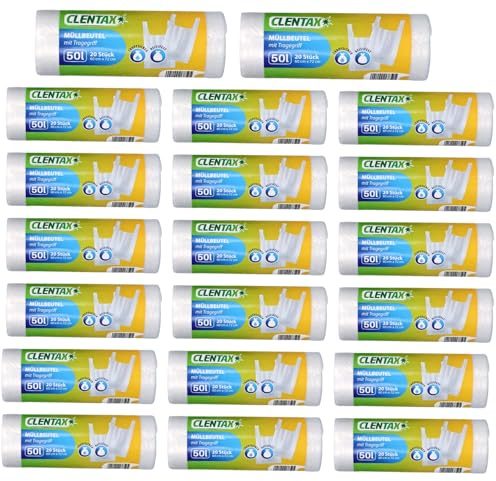 CLENTAX Müllbeutel 50L mit Tragegriff 30 x 20 St/insg. 600 St Reissfest Tropfsicher