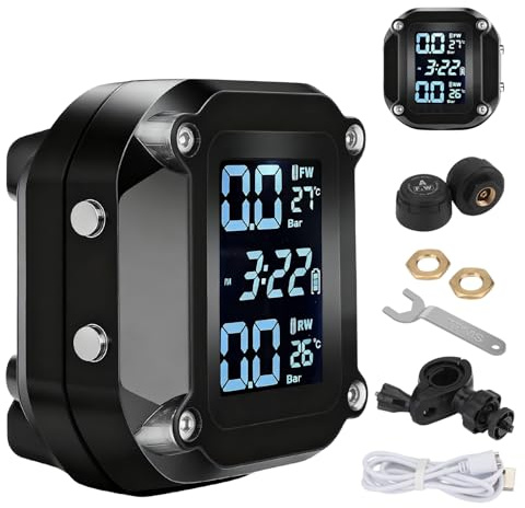 Reifendruckkontrollsystem – Fahrrad-LCD-Reifendruckmesser, externer Sensor-Alarmgerät, wasserdichtes Motorradzubehör | Hochpräzise Warnfunktion, zuverlässiges Produkt, perfekt für Touren und Pendeln